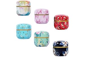 HAN SHENG 6 Pcs Airtight Tea Storage Tins 10 OZ, Vintage Style Food Containers for Loose Leaf Tea & Herbs, Coffee Beans, Spices, Sugar - Floral Embossed Design