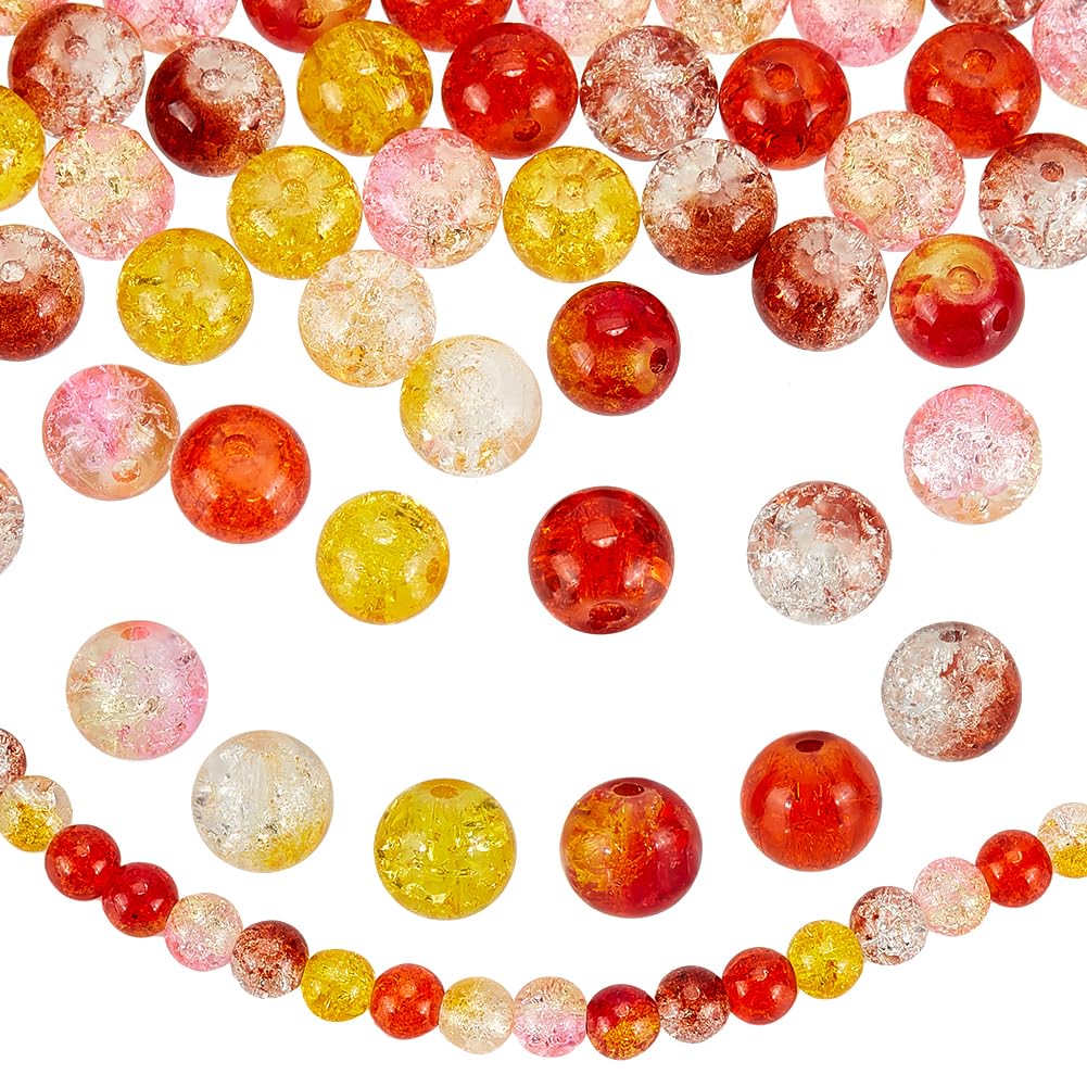 PH PandaHall 240pcs 8mm Fall Beads 6 Colors Autum Orange Yellow Beads Crackle Glass Bead Round Loose Bead for Harvest Thanksgiving Bracelet Necklace Earrings Jewellery Making