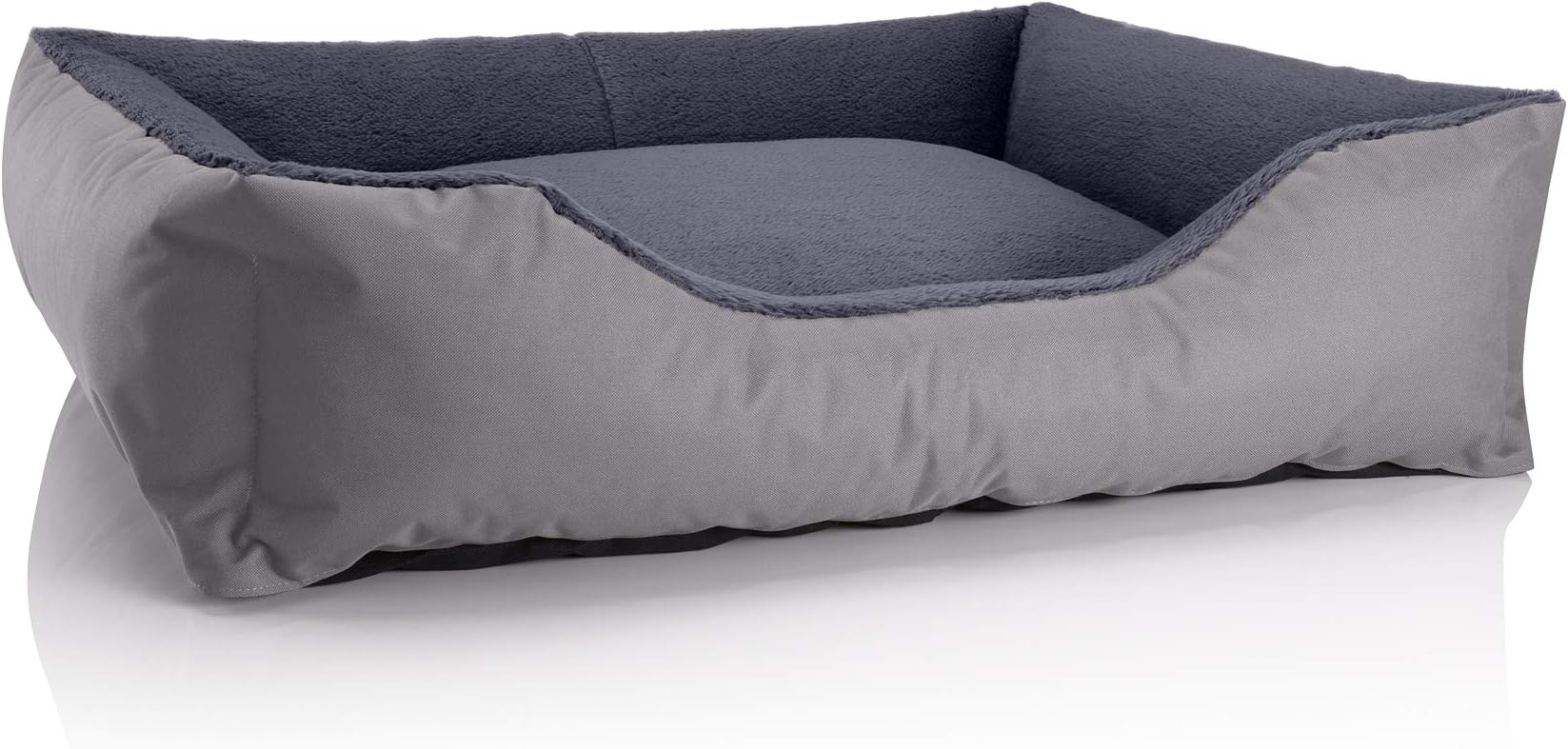 BedDog® Teddy Dog Bed, Dog Sofa Made of Cordura and Microfibre Velour, Washable Dog Bed with Edge, Dog Cushion, Square, for Indoor, Outdoor, Size XL, Grey/Grey