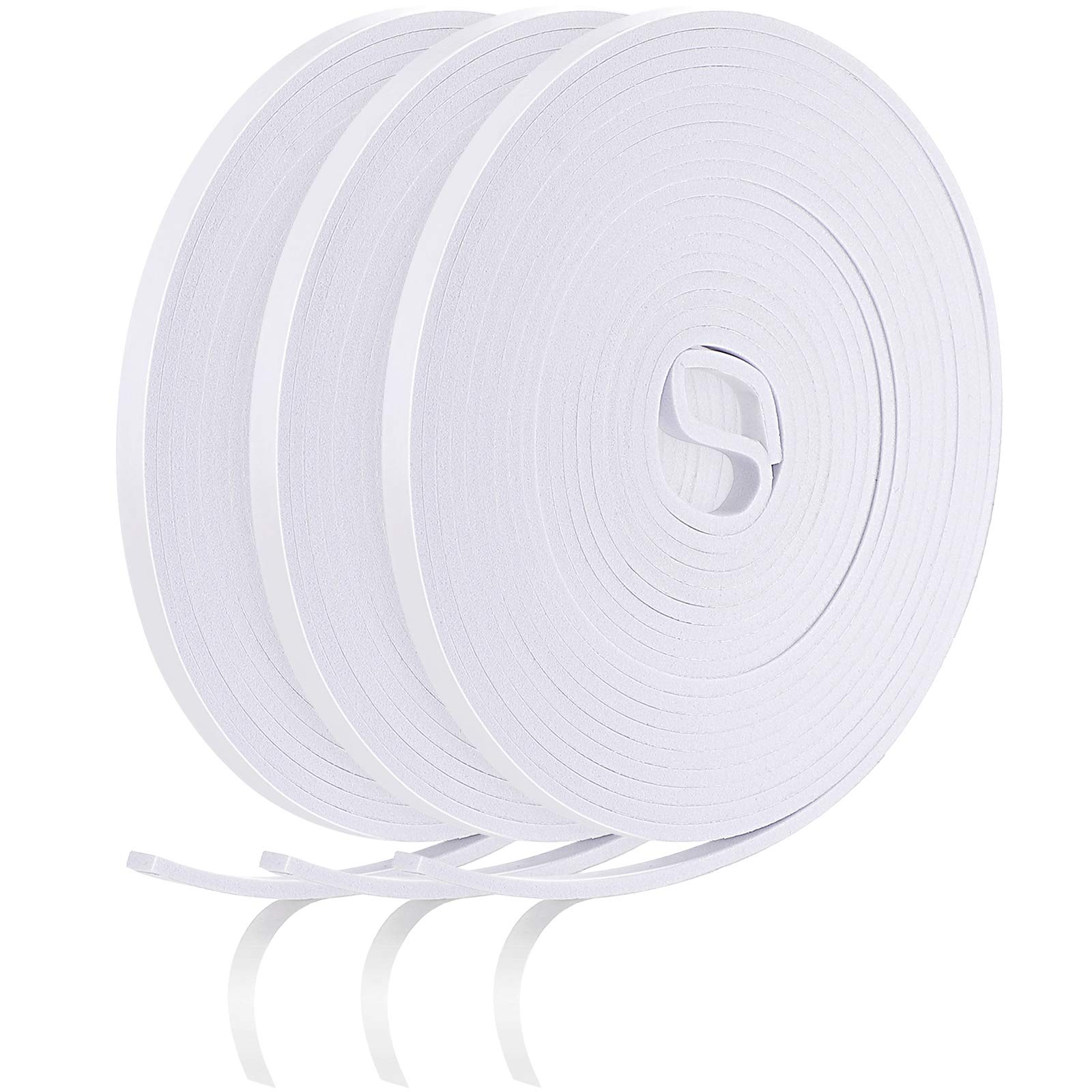 15 m Foam Weather Strips Tape Seal Strips Door Window Draught Excluder EVA Tape Self Adhesive Weatherstrips for Seal Sound Wind Noise Proof (White)