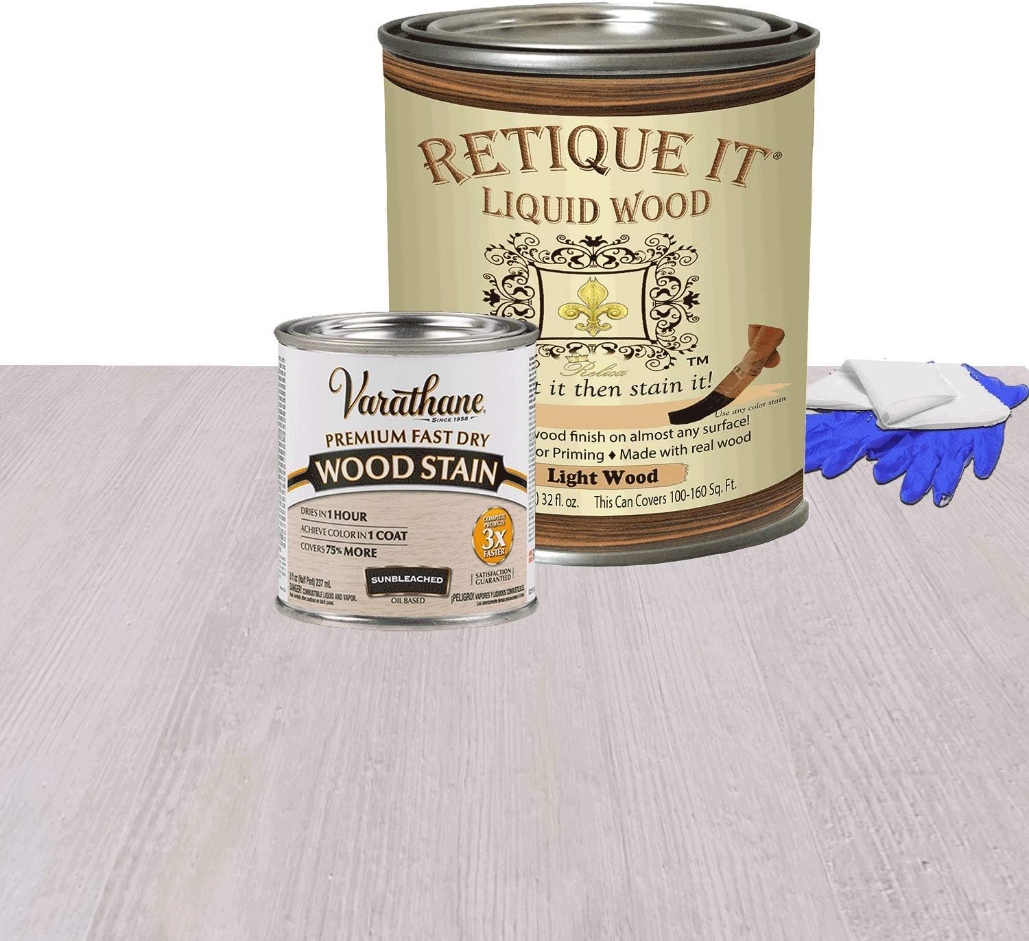 Retique It Liquid Wood - Quart Light Wood with Sunbleached Stain - Stainable Wood Fiber Paint - Put a fresh coat of wood on it (32oz LW, Sunbleached)