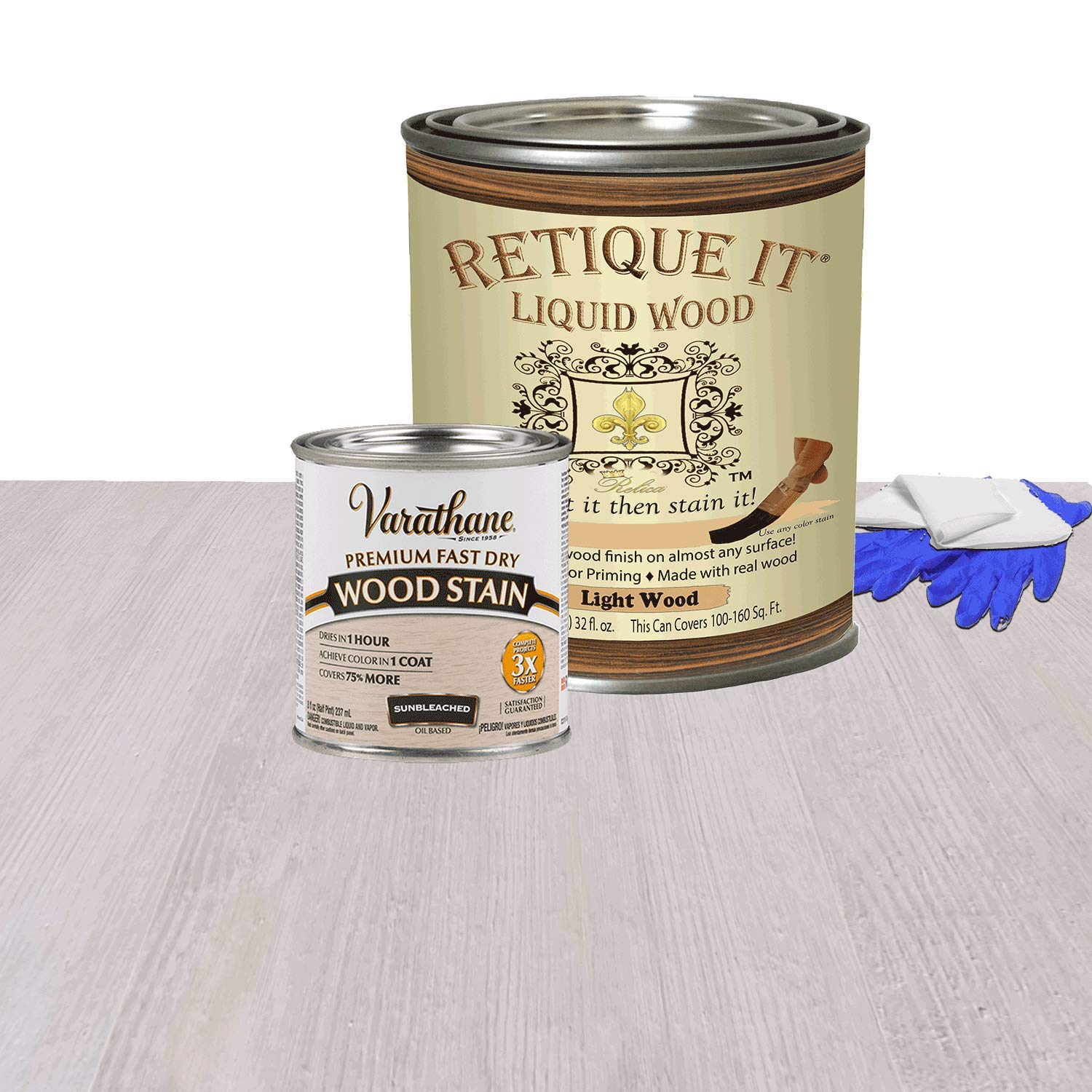 Retique It Liquid Wood - Quart Light Wood with Sunbleached Stain - Stainable Wood Fiber Paint - Put a fresh coat of wood on it (32oz LW, Sunbleached)