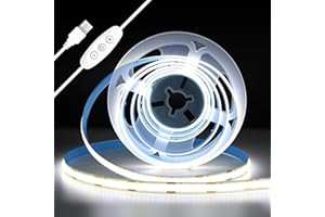 iNextStation 6.6ft 2M 5V USB COB Strip Light, 640LEDs 6000K Cold White USB LED Strips, Dimmable Led Light Strip, CRI 93+ Flex