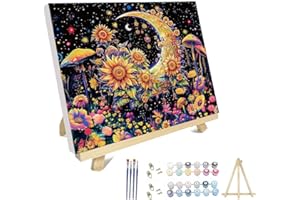 hyzsj Paint by Numbers Kit for Adults with Frame, Moon Paint by Numbers for Adults, Flower Paint by Number with Easel, DIY Paint by Number Kits for Home Wall Decor （11.8x15.7inch ）