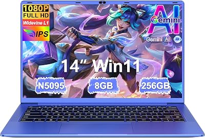 Ordenador Portátil 14 Pulgadas Celeron N5095 Upto 2,9 GHz Portatiles 8GB RAM 256GB SSD TF 1TB Win11 LPDDR4 1920*1080 FHD 5G WiFi USB 3.0 Laptop Película Protectora Español - Morado Cuerpo Metálico-1