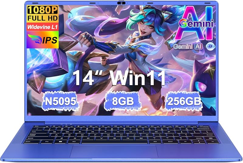 Portátil de 14 polegadas Celeron N5095 até 2,9 GHz Portáteis 8GB RAM 256GB SSD TF 1TB Win11 LPDDR4 1920*1080 FHD 5G WiFi USB 3.0 Filme protetor de portátil Espanhol - Metal Roxo Corpo-1 — foto 1 de 8