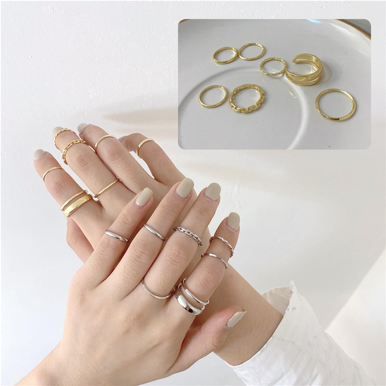 DAVBNM 17Pcs Gold Silver Jewelry Sets Rings Bracelets for Women Layered Necklace Chunky Knuckle Rings, Women's Jewellery Set, Fashion Necklace Stack Waterproof Gold Jewellery Set for Women(gold)