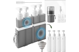 SESENSE 4-in-1 Travel Bottles for Toiletries, TSA Approved Travel Size Toiletries, Leak Proof Refillable Travel Size Shampoo and Conditioner Sets with Wall-Mountable Suction Cup, Gray