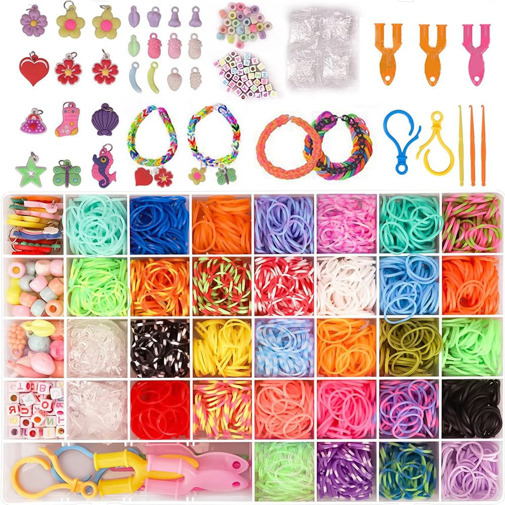 HUIQIHANG 2500+ Loom Bands Kit Dazzling Colors, Loom Bands Starter Kit for Refill Making Craft Kits, DIY Clips Charms Bracelet with Accessories and Storage Box-40 Grids(Multi-Color)