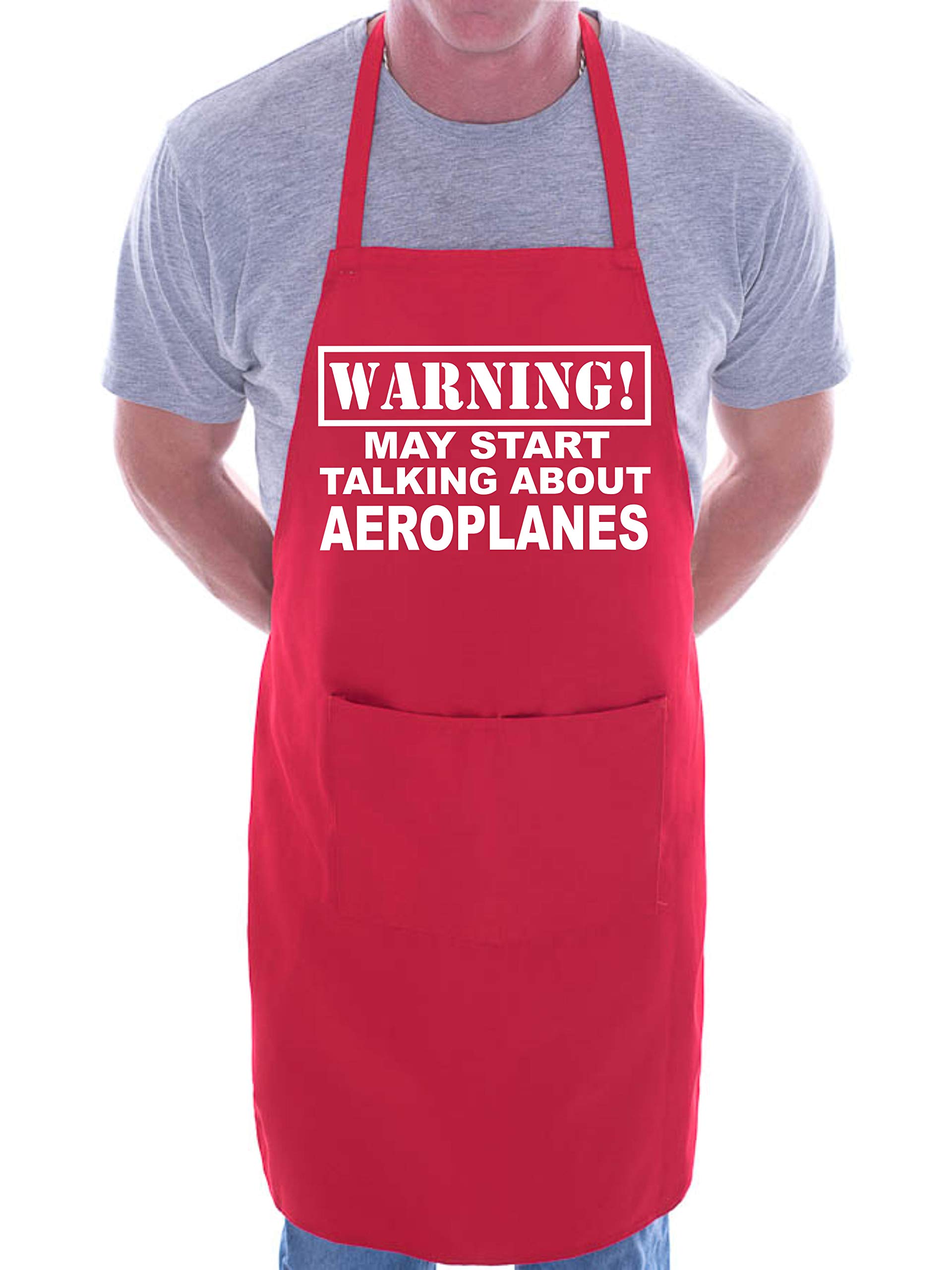 Print4U Warning May Talk About Aeroplanes Funny BBQ Novelty Cooking Apron Red