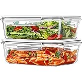 Vtopmart 2Pack 1500ml/50.7oz Large Glass Storage Containers with Lids, Meal Prep Food Container Set with Snap Airtight Lid for Baking, Microwave, Oven, Leak Proof, for Freezer, Dishwasher, Grey