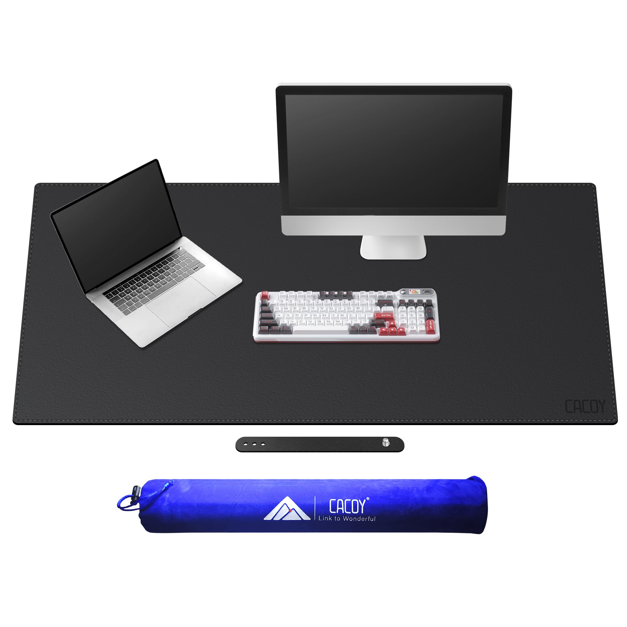 Cacoy 130x60 cm Leather Desk Mat, Office Desk Pad, Large Gaming Keyboard Mouse Pad, Computer and Laptop Mat, Desktop Protecor Mat, Desktop Mat for Writing, Desk Blotter and Cover (Black)