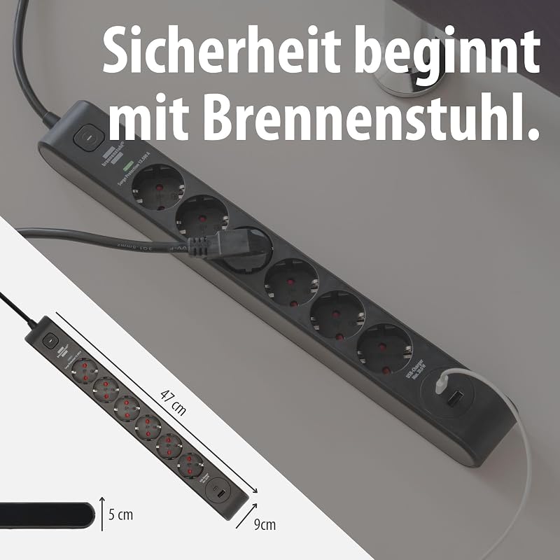 Steckdosenleiste 6-Fach mit USB und Überspannungsschutz