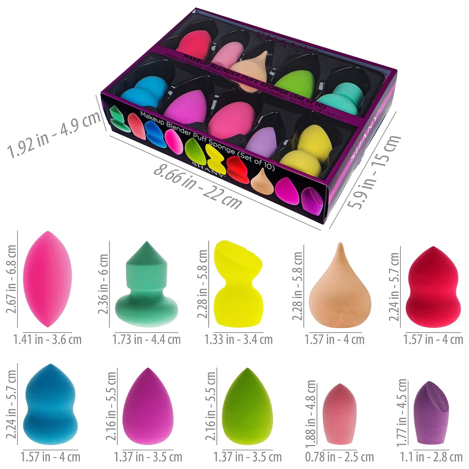 SHANY Makeup Premium Beauty Sponge Blender Puff Set - Latex-free & Vegan, Multipurpose Shapes & Colors - Set of 10 : Beauty