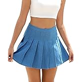 SCKTOO Womens Denim Skirt High Waisted Zipper A-Line Skater Jean Pleated Mini Skirts
