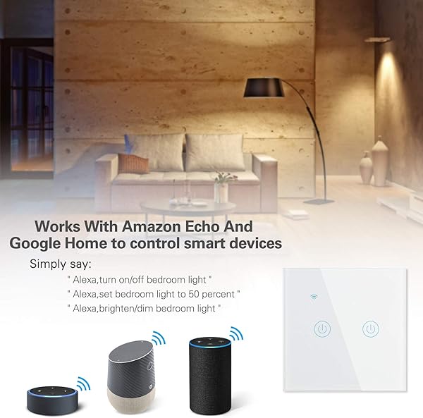 Gobesty Interruptor de Pared Wi Fi Interruptor Luz WiFi Interruptor Inteligente compatible con Alexa Google Home Smart Life Panel de vidrio tctil 2 Vas No se requiere cable neutro