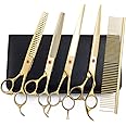 Professional Dog Grooming Scissors Set, 7 Inch/8 Inch Pet Grooming Scissors Chunkers Shears for Dog, Curved Dog Grooming Scissors, Thinning Shears for Dog with Grooming Comb
