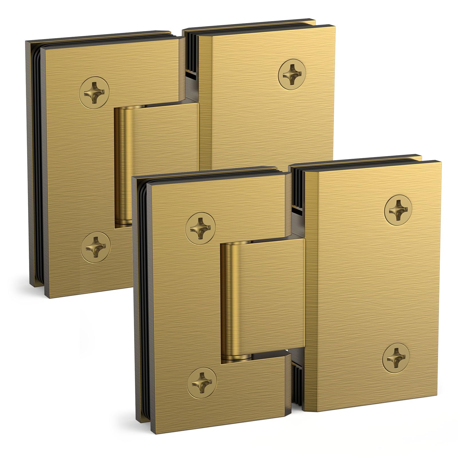 Photo 1 of AatrixQuayn 180 Degree Glass Shower Door Hinges Heavy Duty Solid Brass Glass Shower Door Hinges for 5/16"(8mm) - 1/2"(12mm) Thickness Tempered Glass (Brushed Gold, 2 Pack, 180 Degree)