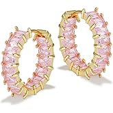 Lourny Crystal Hoop Earrings for Women, 18K Gold Plated Chunky CZ Hypoallergenic Trendy Lightweight Earring Multcolors Jewelry Gifts for Women