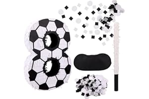 Soccer Themed Piñata Set, Soccer Ball Number 8 Piñata with Stick Blindfold & Confetti Sports Party Supplies for Birthday Deco