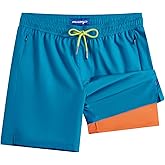 maamgic Mens Swim Trunks with Compression Liner Bathing Suit 7 inch Swim Shorts Swimwear Swimsuit Quick Dry Zipper Pockets