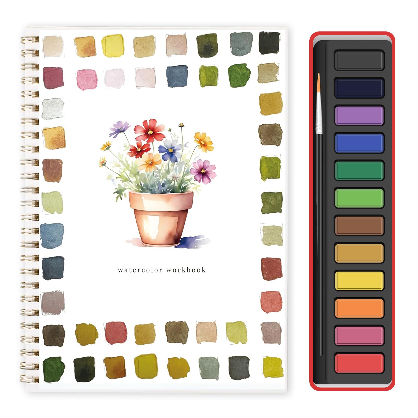 Photo 1 of Watercolor Workbook, Water Coloring Book,Watercolor Paint Set, Beginner-Friendly Watercolor Workbooks, with 12 Colors Watercolor Paint Set with Paint Brush (Potted Plant)