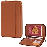 WASON Leather Zipper Travel Passport Wallet Holder RFID Blocking Cover, Passport case Pocket Slot for Card, Cash, ID, Boarding Pass and Ticket for Men, Women and Family Trips (Brown)