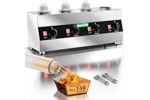 WantJoin Electric Sauce Warmer Dispenser, Countertop Stainless Steel Sauce Heat Preservation Machine 640W Hot Fudge Nacho Cheese Ketchup Chocolate Warmer for Commercial with 650ml Squeeze Bottle*4