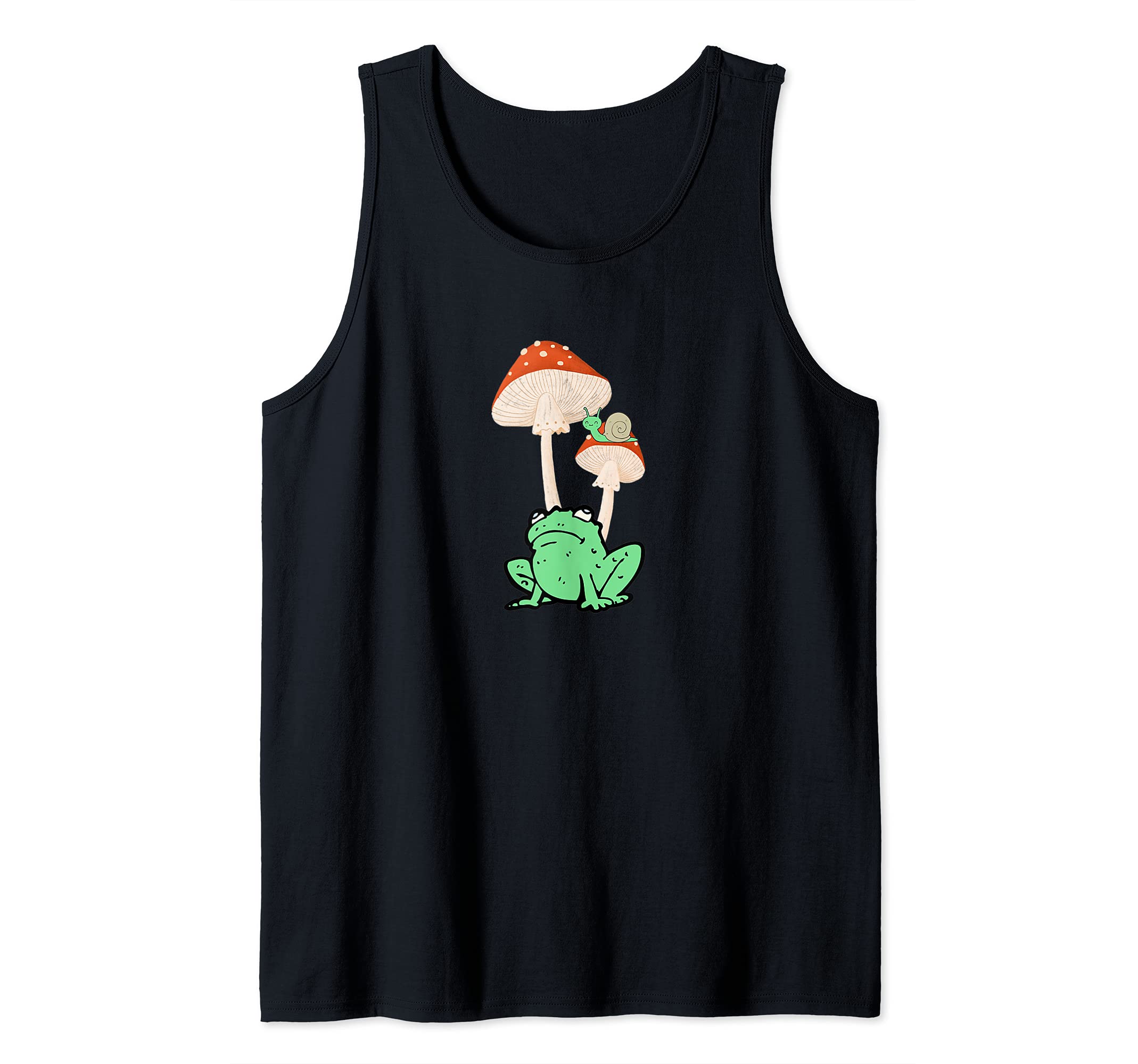 Kawaii Cottagecore Frog with Toadstool Mushroom and Snail Tank Top