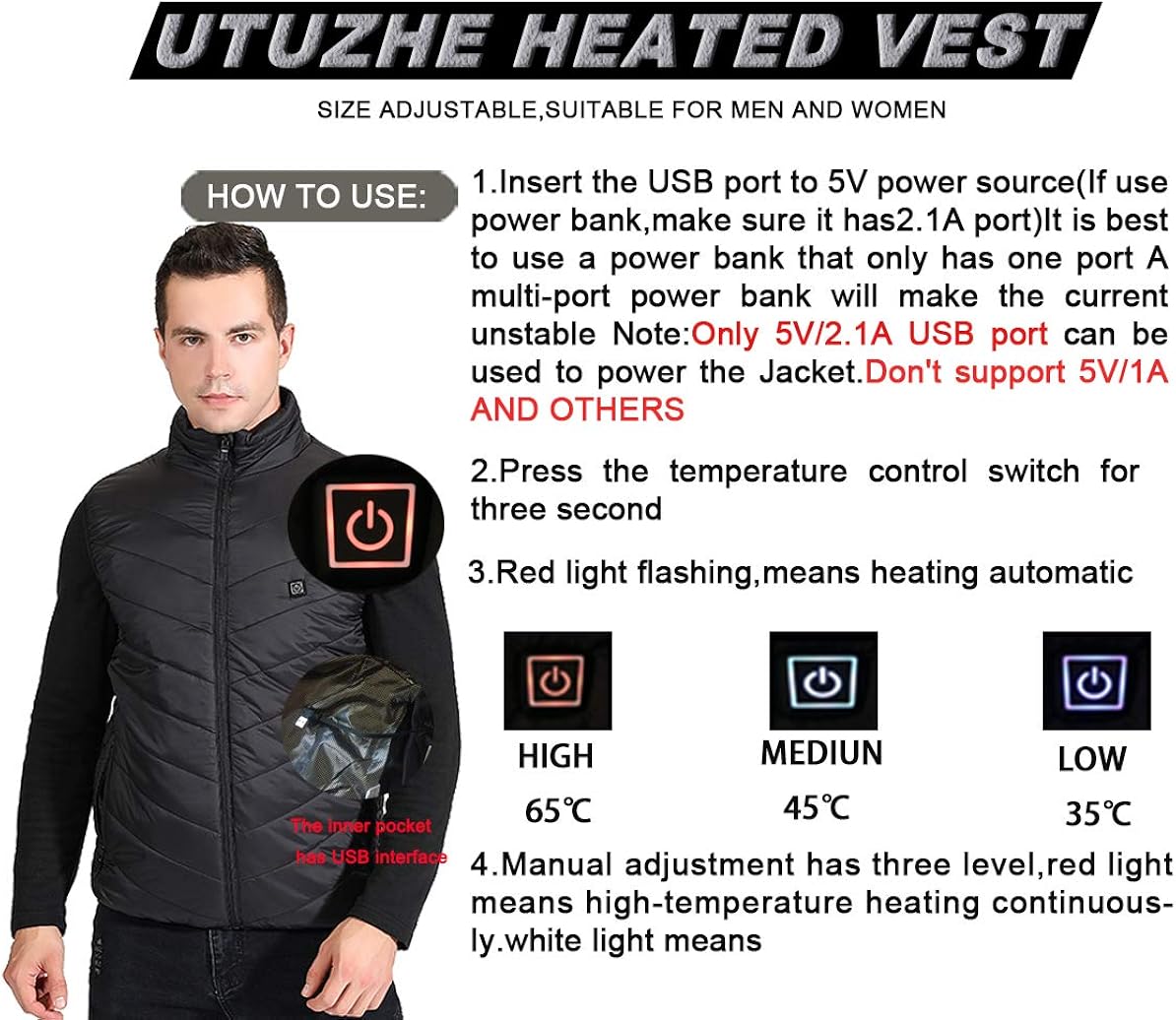 UTUZHE Heated Vest for Men by Power Bank Fishing Hunting Clothes for Men Outdoors: Clothing