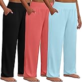 Neer 3 Pack Women Plus Size Wide Leg Yoga Pants High Waist Sweatpants Plus Size Palazzo Pants Lounge with Pockets