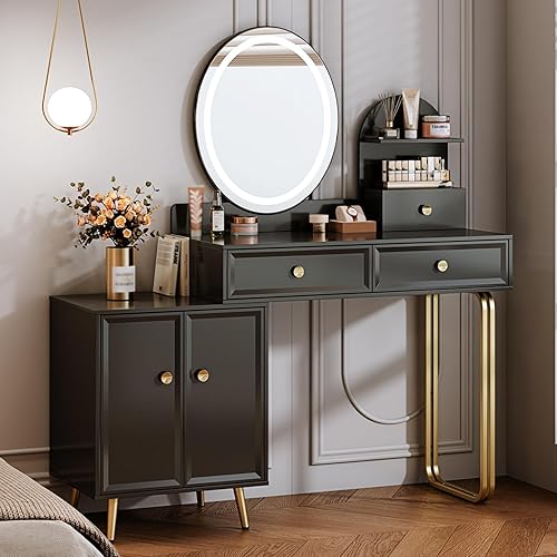 Chrangmay White Modern ,Retractable Makeup Vanity,with LDE Mirror and 2