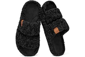 EverFoams Womens Fuzzy Open-toe Slippers Soft Comfy Memory Foam Indoor House Shoes