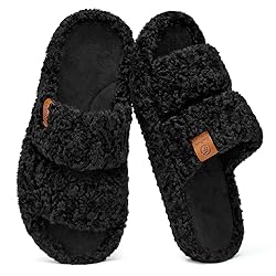 EverFoams Womens Fuzzy Open-toe Slippers Soft Comfy