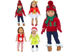 4 Sets Chirstmas Tree Sweater Polka Santa Dot Doll Dress Outfit for 18 inch Girl Doll(Total 14 Pcs )