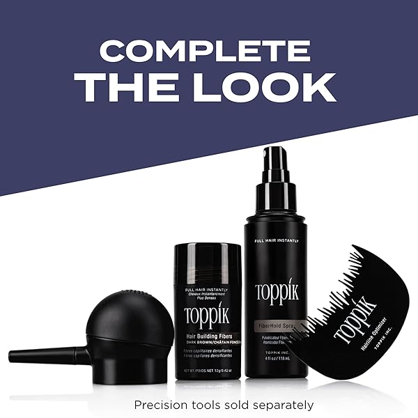 TOPPIK HAIR BUILDING FIBERS, BLACK, 12G FILL IN FINE OR THINNING HAIR INSTANTLY THICKER, FULLER LOOKING HAIR 9 SHADES FOR MEN WOMEN