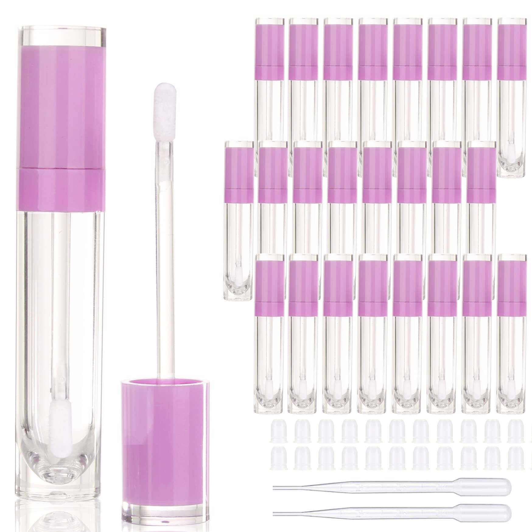 COSIDEA 26 pcs Empty 8ml Lip Gloss Tubes with clear Wand，Round Purple Lipgloss Containers，DIY cosmetic packing Container Bulk Wholesale