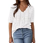 PRETTYGARDEN Womens Short Sleeve Crochet Knit Sweater Spring Fashion 2026 Button Down Lightweight Cardigans Summer Tops