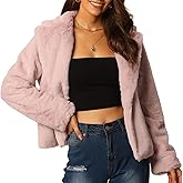 Seta T Women's Cropped Faux Fur Coat Fashion Winter Open Front Jacket Notch Lapel Long Sleeve Fluffy Coat