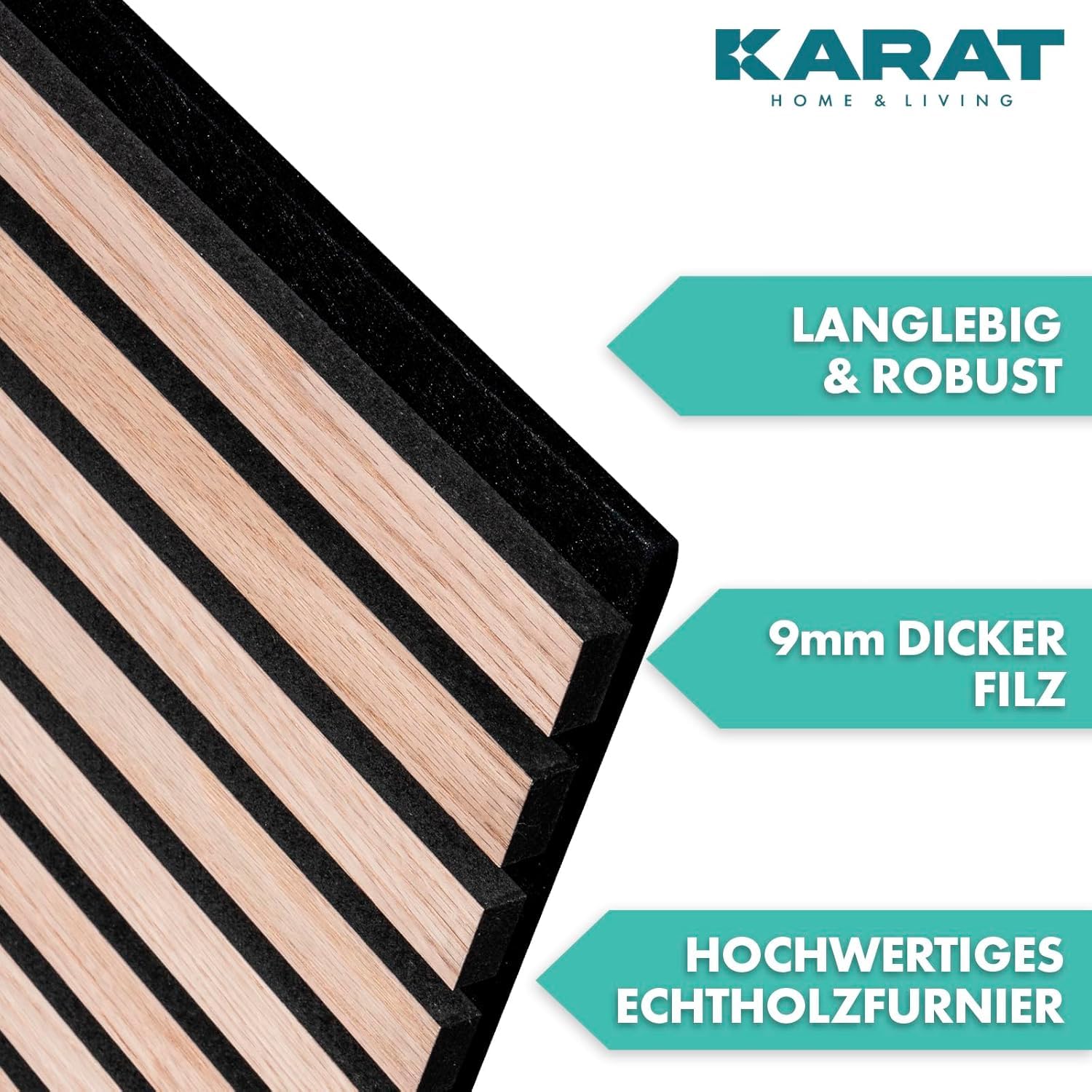 KARAT Akustikpaneele - Wandpaneele mit Echtholzfurnier für eine angenehme Raumakustik - Lamellenwand Holz und Filz - Wandverkleidung als Schallschutz, Schalldämmung (White Oak, 118 x 60 cm) 6