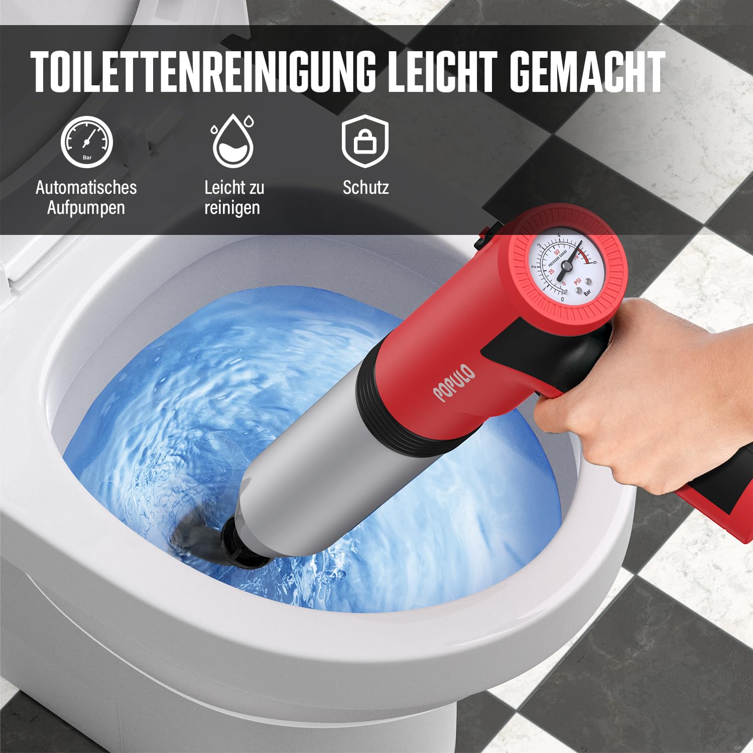 POPULO Elektrischer Abflussreiniger Pömpel WC-Saugglocke, Pömpel Abfluss Schneller Hochdruck Abflussreiniger, Strapazierfähig Vielseitiger Toilette Pömpel für Dusche, Toilette 2