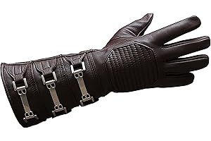 URBAN BUCK Real Sheepskin Leather Sky Gauntlet Costume Glove - Regular Fit Long Arm Cuff Mens Unlined Cosplay Gloves