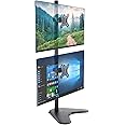 Mount-It! Vertical Dual Monitor Stand Stacked Monitor Free Standing Desk Mount Height Adjustable Tilt Swivel Rotate Ergonomic Riser VESA Compatible for Two Screens 13 to 32 Inches Black