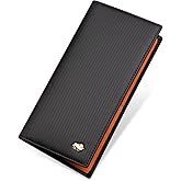BISON DENIM RFID Bifold Wallets Slim Credit Card Wallet Real Leather Mens Long Wallet with Zipper Coin Pocket (W4470-Orange)
