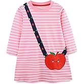 FreeLu Girls Cartoon Casual Dress Toddler Jersey Cotton Party Dresses Applique Embroidery Longsleeve T-Shirt Clothes