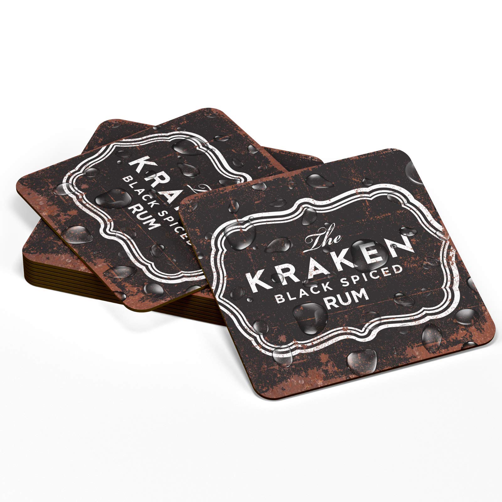 SIGNS 2 ALL - Two KRAKEN RUM Wooden Coasters Mancave Vintage Retro Wood Bar Pub Wall Round Coaster