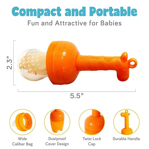 Baby Fruit Feeder, Teething Pacifier for Fruits, Veggies, or Frozen Milk,  Food-Grade Silicone Teethers for Bab