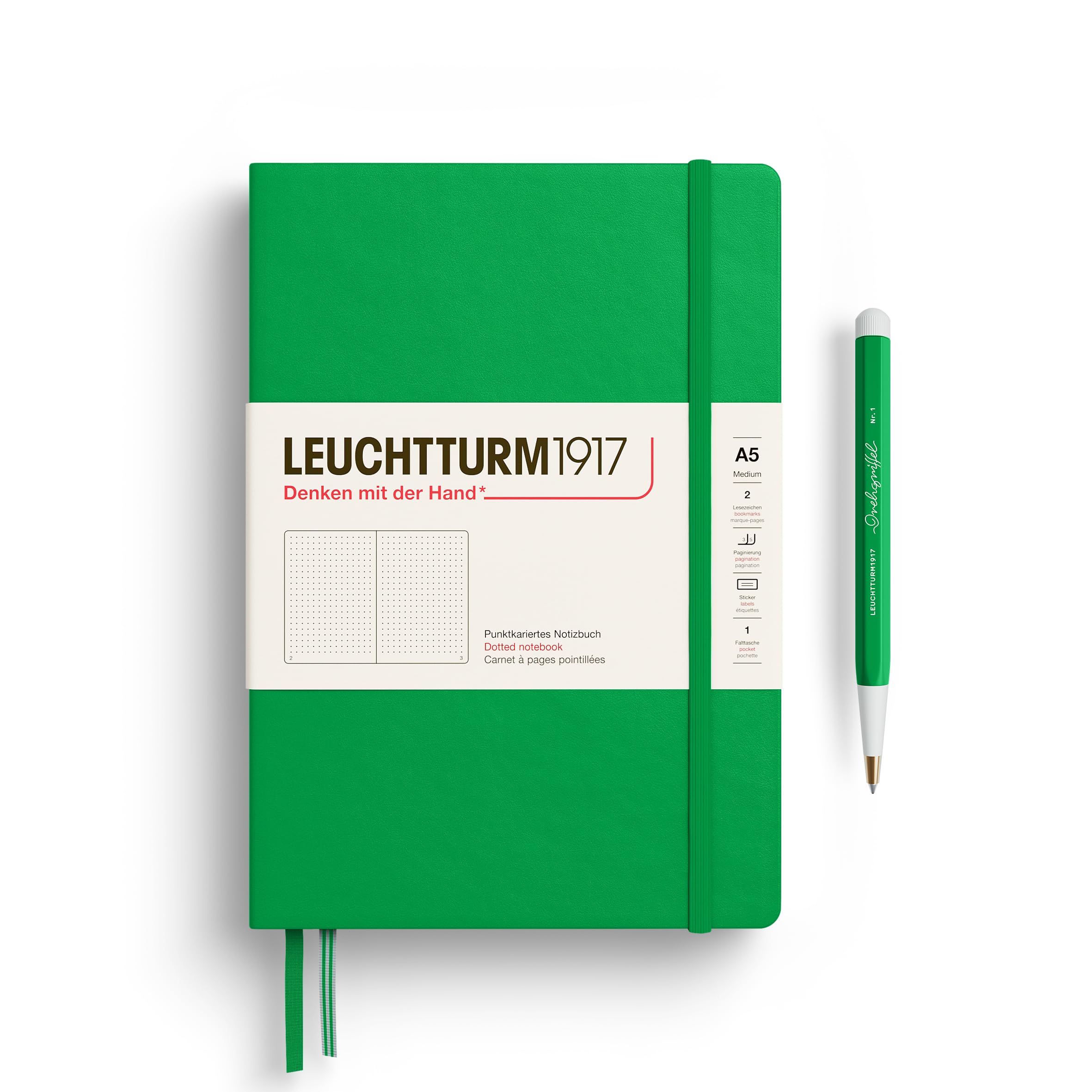 LEUCHTTURM1917 372193 Notebook Medium (A5), Hardcover, 251 Numbered Pages, Spring Leaf, Dotted — image 1