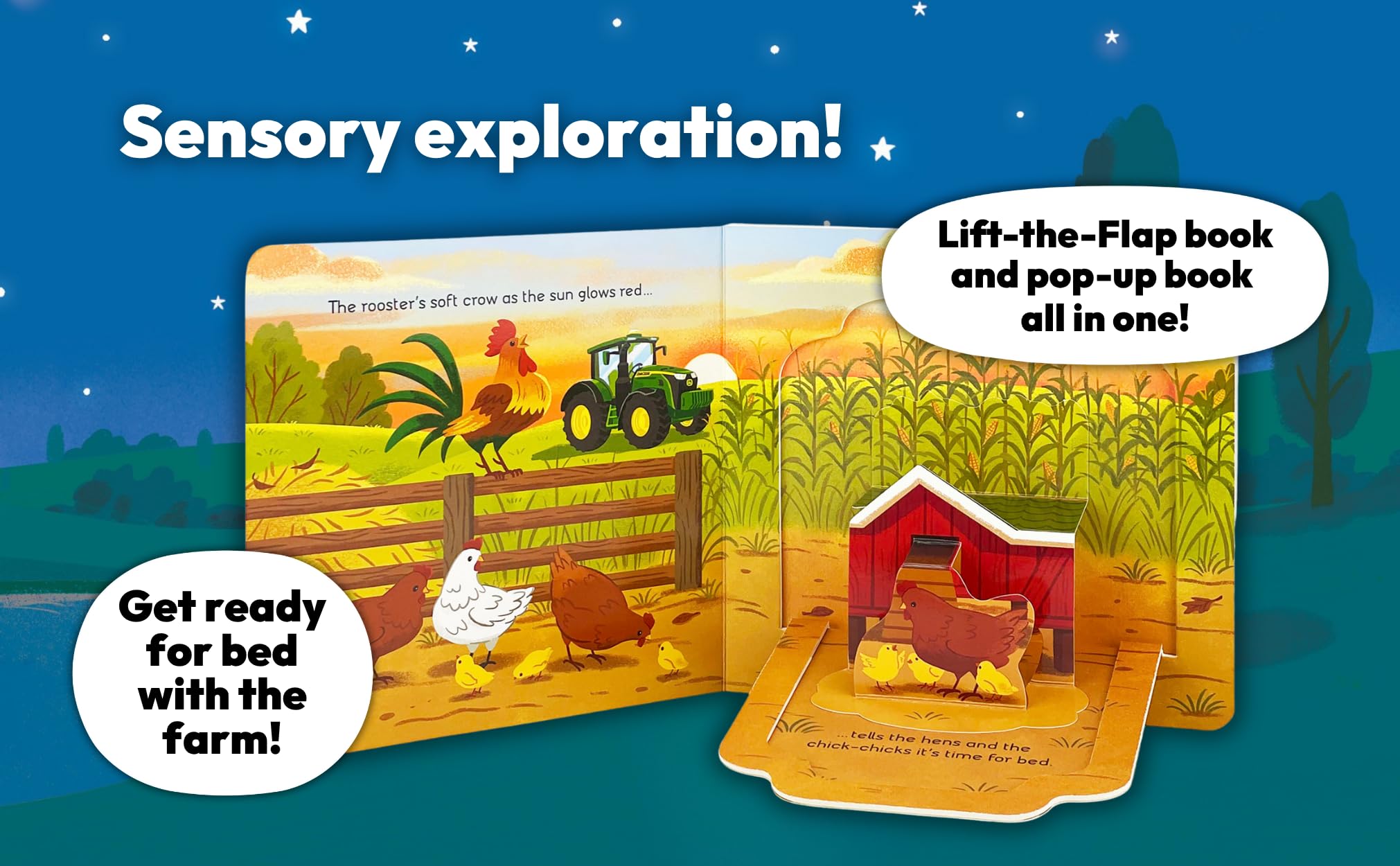 John Deere Kids Good Night Tractor on the Farm: Deluxe Lift-a-Flap & Pop-Up Surprise Board Book, Ages 2-6