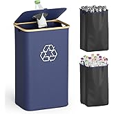 SpaceAid Recycling Bin for Kitchen 26 Gallon, 100L Recycle Bin with Lid and 2 Reusable Inner Bags, for Bottle Can Glass Plastic Stickers, Blue